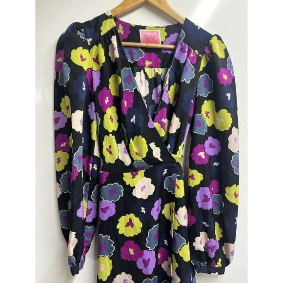 NEW Kate Spade Winter Garden Midi in Black Floral Print Wrap Dress Size 6 - Picture 3 of 10